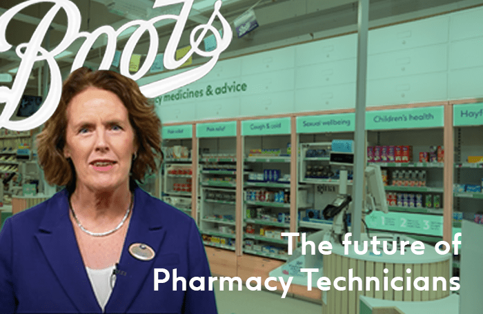 A female pharmacist is overlaid on the Boots logo and in the background is the Boots Pharmacy and the bottom right corner of the image reads as The Future of Pharmacy Technicians