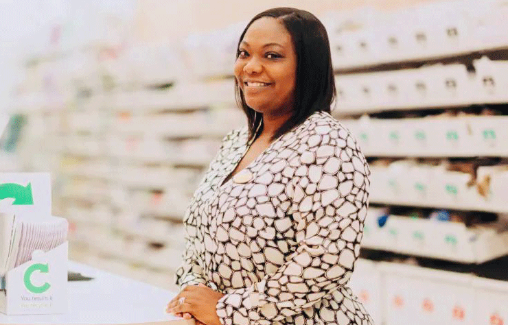 Shirley standing in Boots Pharmacy